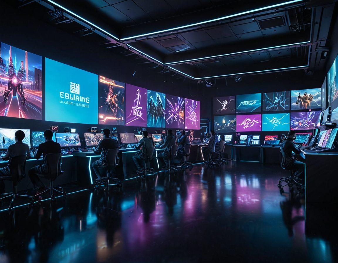 A vibrant digital landscape showcasing a futuristic gaming community, with diverse gamers collaborating in front of glowing screens displaying innovative game designs. Incorporate elements like holographic interfaces, gaming avatars, and augmented reality graphics in a dynamic environment. Highlight the sense of unity and creativity within the TFG1 community. Include bright neon colors and sleek technology for a modern, inviting feel. cyberpunk. vibrant colors. 3D.